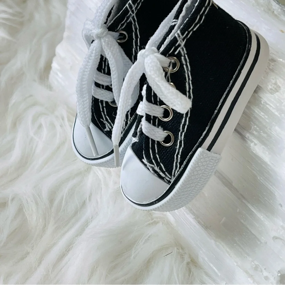 MINI SNEAKER KEYRINGS 2 BLACK his & hers running shoes Athlete Trainers party